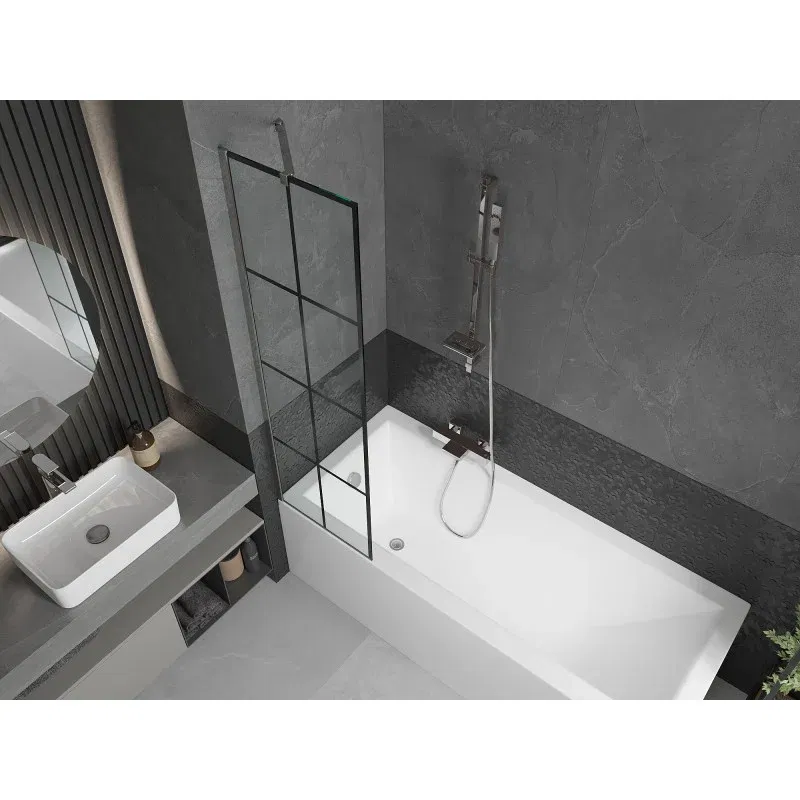 Mexen Next 1-wing shower screen 50 x 150 cm, black grid, chrome - 895-050-000-00-77-01