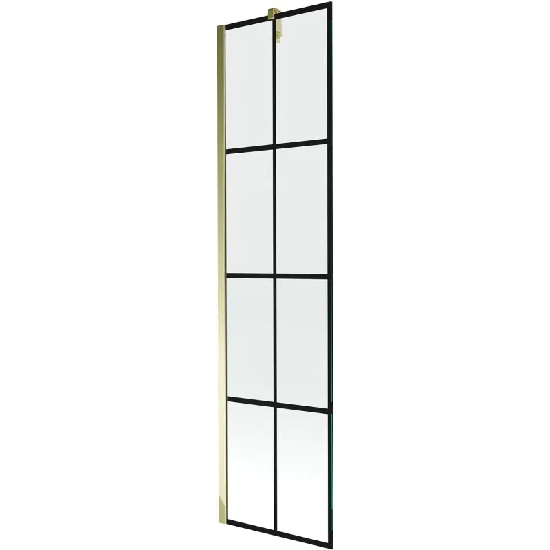 Mexen Next one-panel bath screen 50 x 150 cm, black grid, gold - 895-050-000-00-77-50
