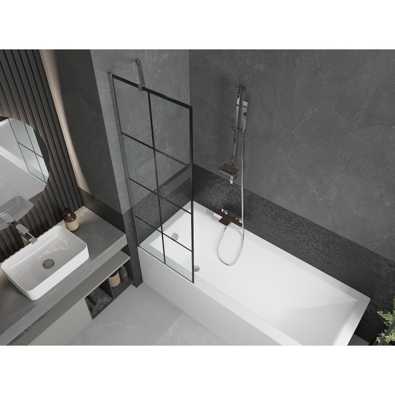 Mexen Next bathtub screen 1-wing 60 x 150 cm, black grid, chrome - 895-060-000-00-77-01