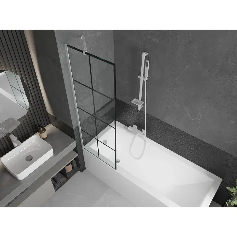 Mexen Next 1-wing shower screen 60 x 150 cm, black grid, white - 895-060-000-00-77-20
