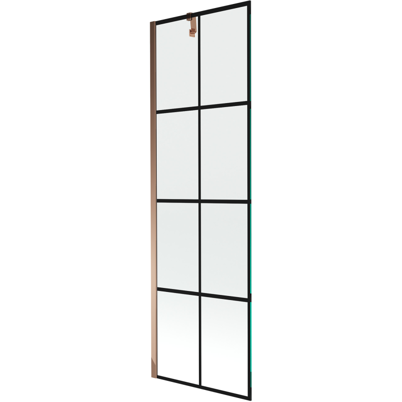 Mexen Next 1-wing bath screen 60 x 150 cm, black grid, rose gold - 895-060-000-00-77-60