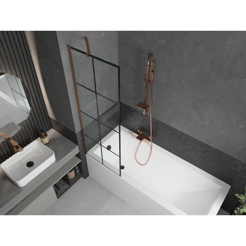 Mexen Next 1-wing shower screen 60 x 150 cm, black grid, rose gold - 895-060-000-00-77-60