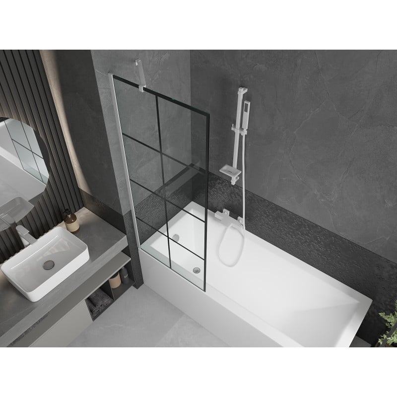 Mexen Next 1-wing shower screen 70 x 150 cm, black grid, white - 895-070-000-00-77-20