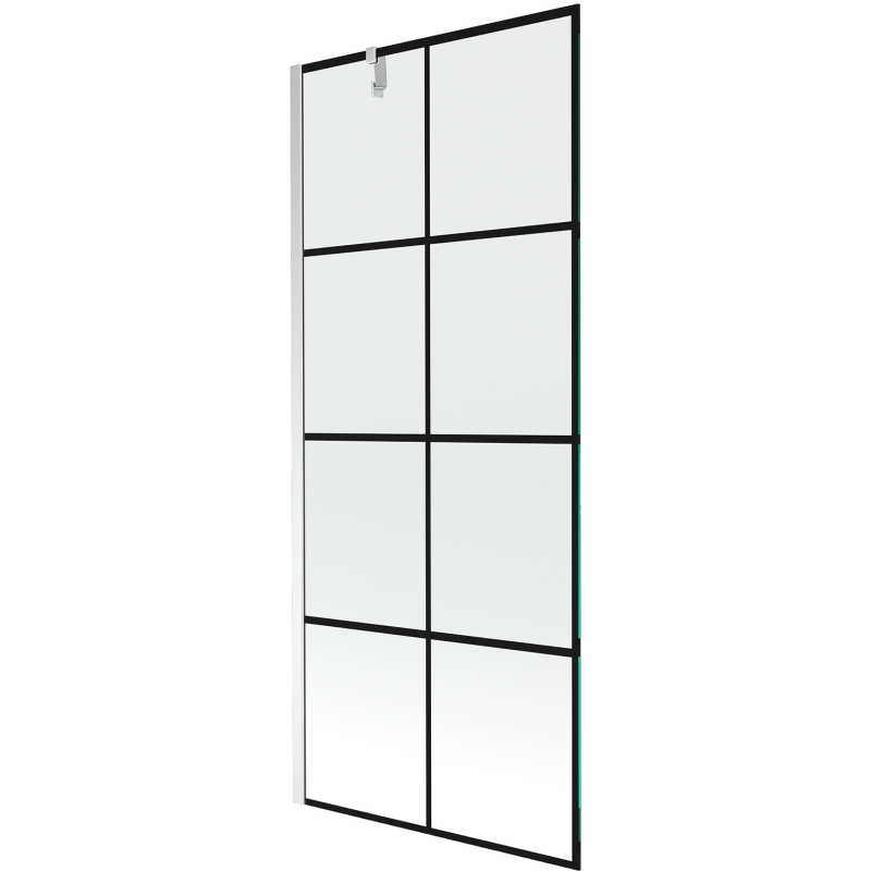 Mexen Next 1-panel bath screen 80 x 150 cm, black grid, chrome - 895-080-000-00-77-01