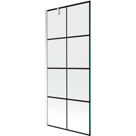 Mexen Next 1-panel bath screen 80 x 150 cm, black grid, chrome - 895-080-000-00-77-01