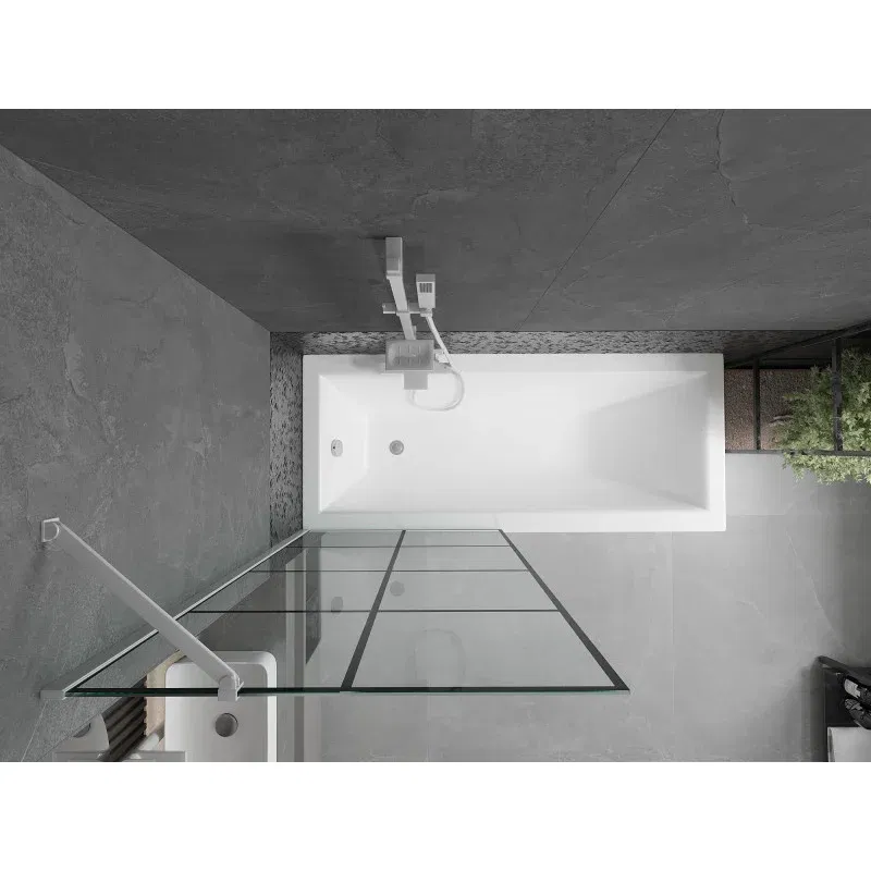 Mexen Next 1-panel bath screen 80 x 150 cm, black grid, white - 895-080-000-00-77-20