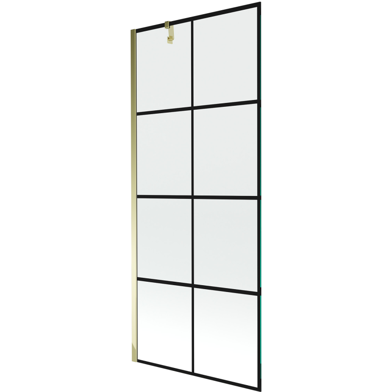 Mexen Next 1-wing Bath Screen 80 x 150 cm, Black Grid, Gold - 895-080-000-00-77-50
