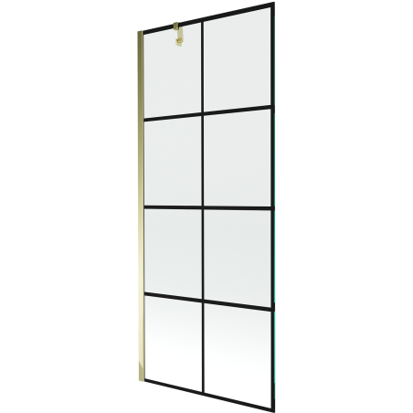 Mexen Next 1-wing Bath Screen 80 x 150 cm, Black Grid, Gold - 895-080-000-00-77-50