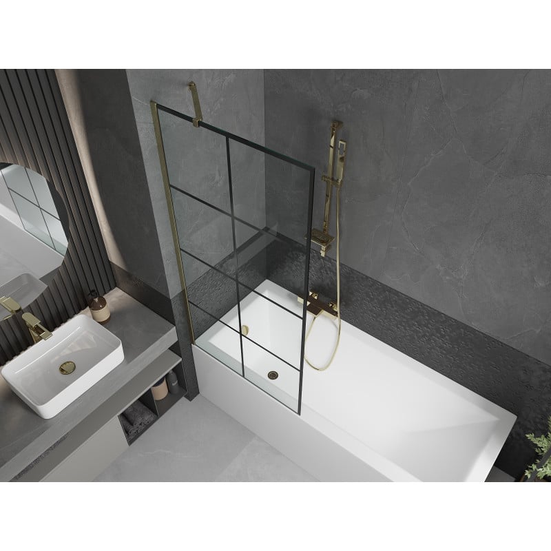 Mexen Next 1-panel bathtub screen 80 x 150 cm, black grid, gold - 895-080-000-00-77-50