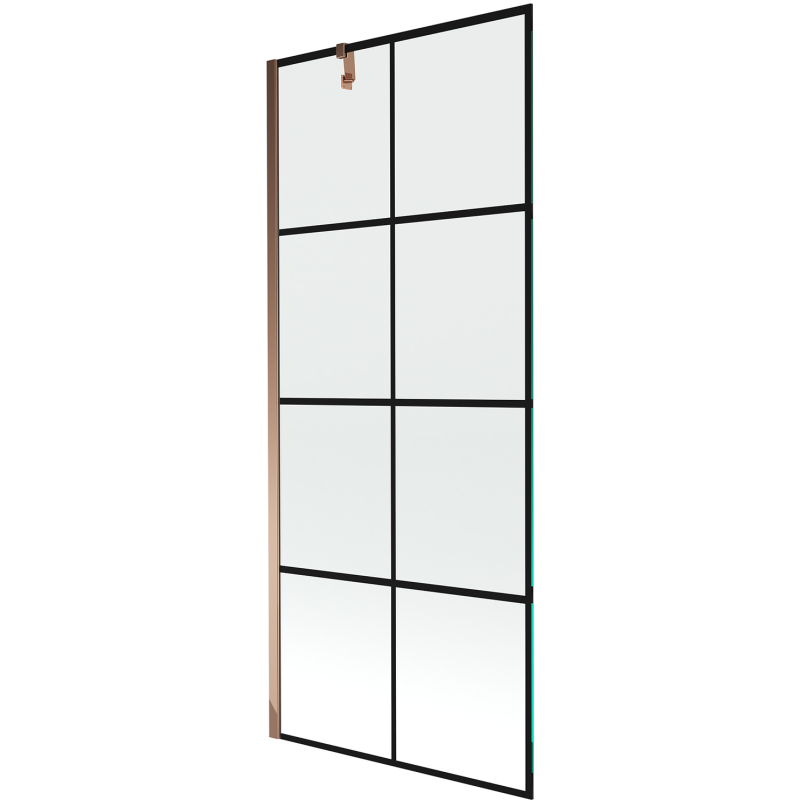 Mexen Next 1-wing Bath Screen 80 x 150 cm, Black Grid, Rose Gold - 895-080-000-00-77-60