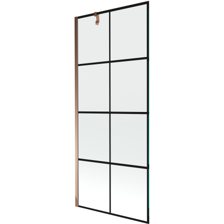 Mexen Next 1-wing Bath Screen 80 x 150 cm, Black Grid, Rose Gold - 895-080-000-00-77-60