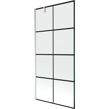Mexen Next 1-Panel Bath Screen 90 x 150 cm, Black Grid, Chrome - 895-090-000-00-77-01
