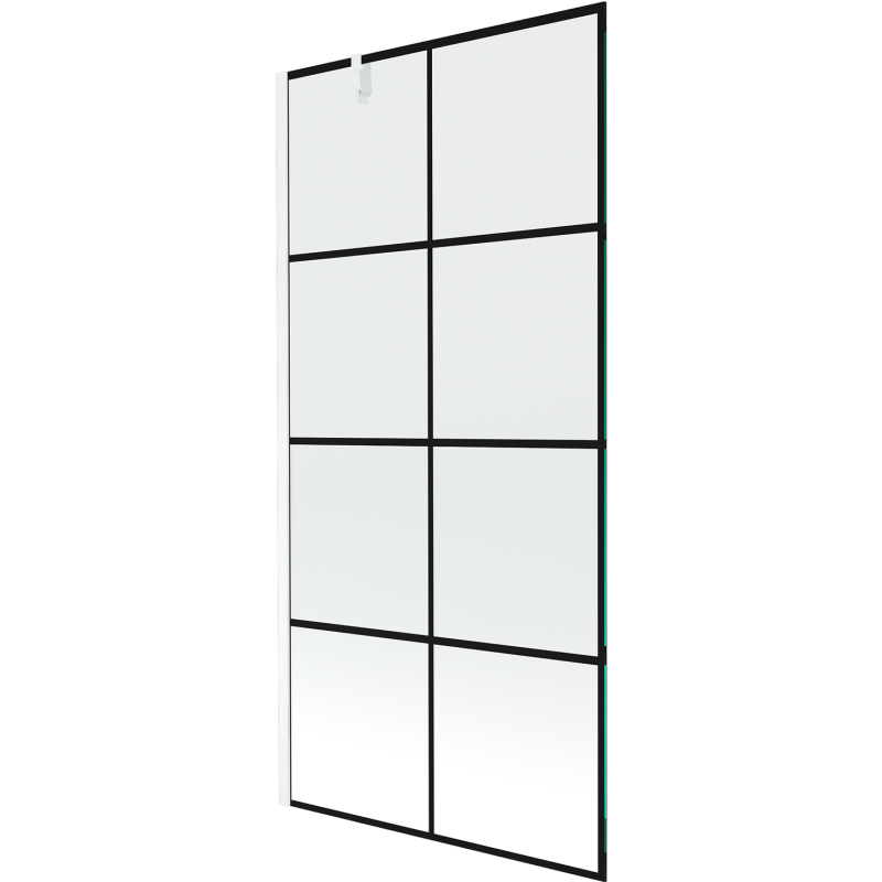 Mexen Next 1-panel Bath Screen 90 x 150 cm, Black Grid, White - 895-090-000-00-77-20