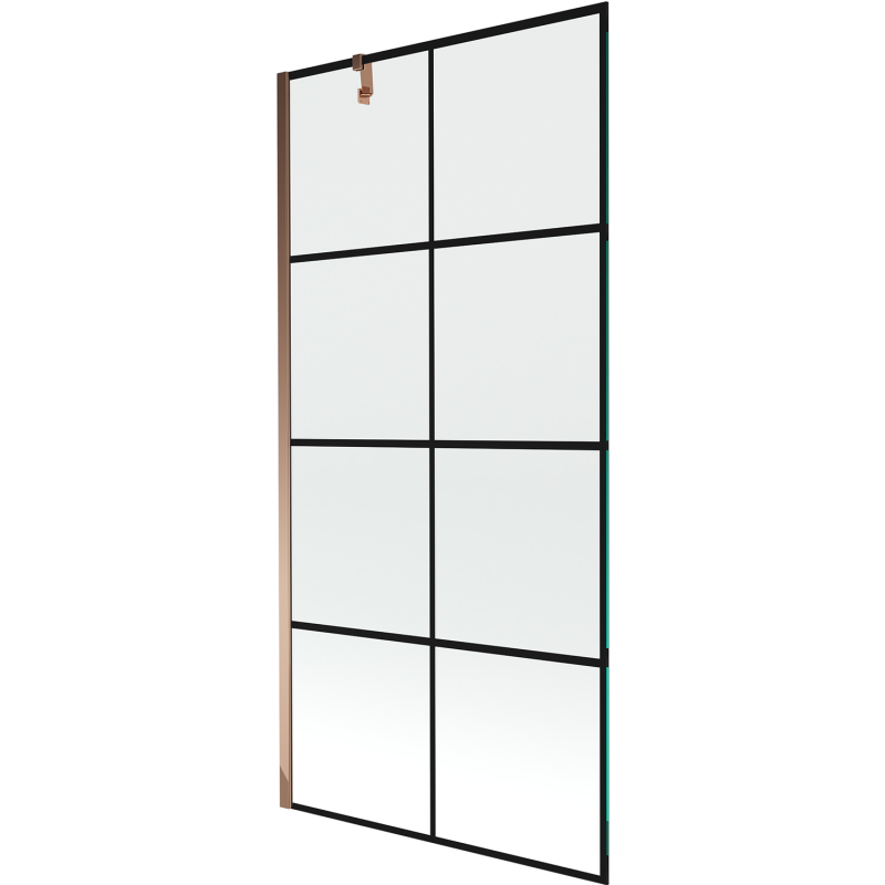 Mexen Next 1-wing bath screen 90 x 150 cm, black grid, rose gold - 895-090-000-00-77-60