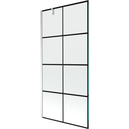 Mexen Next 1-panel bath screen 100 x 150 cm, black grid, chrome - 895-100-000-00-77-01
