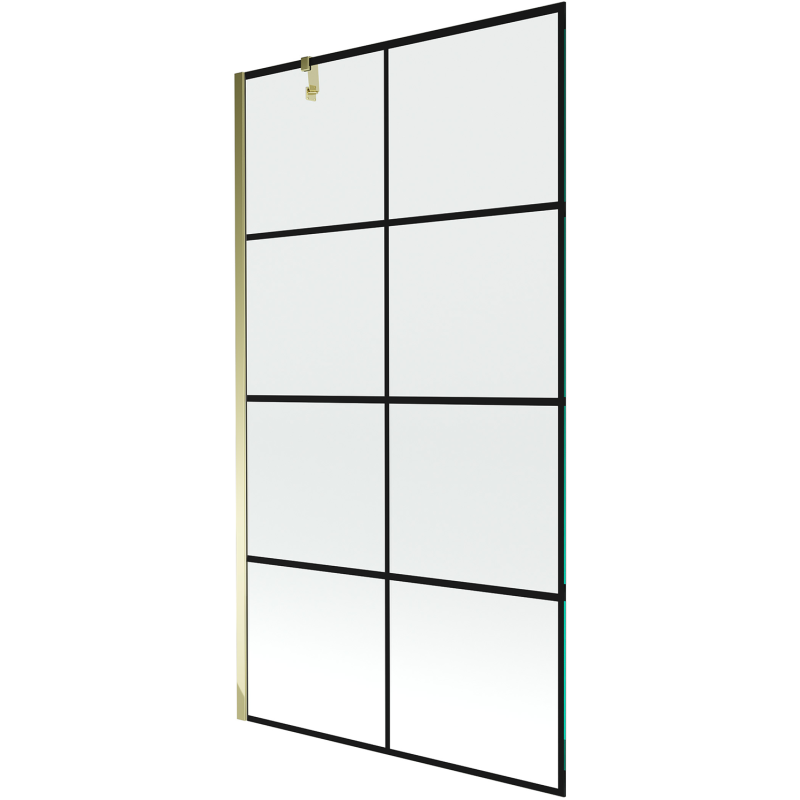Mexen Next 1-panel Shower Screen 100 x 150 cm, Black Grid, Gold - 895-100-000-00-77-50