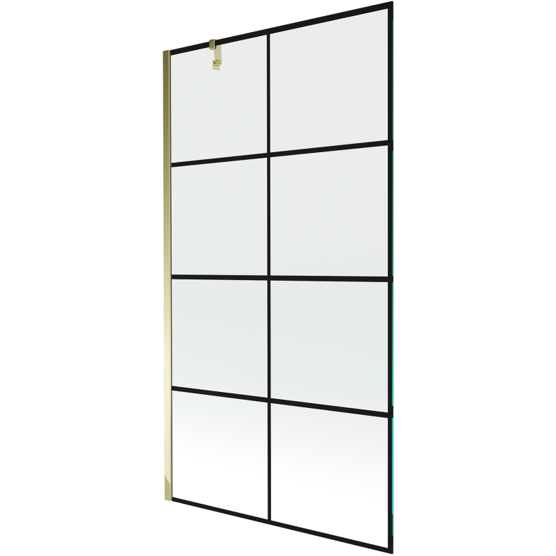 Mexen Next 1-wing bath screen 100 x 150 cm, black grid, gold - 895-100-000-00-77-50