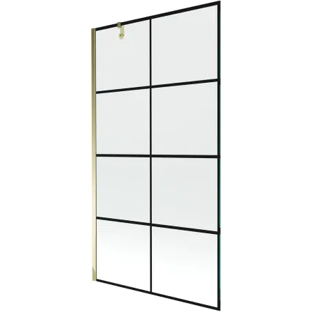 Mexen Next 1-panel Shower Screen 100 x 150 cm, Black Grid, Gold - 895-100-000-00-77-50
