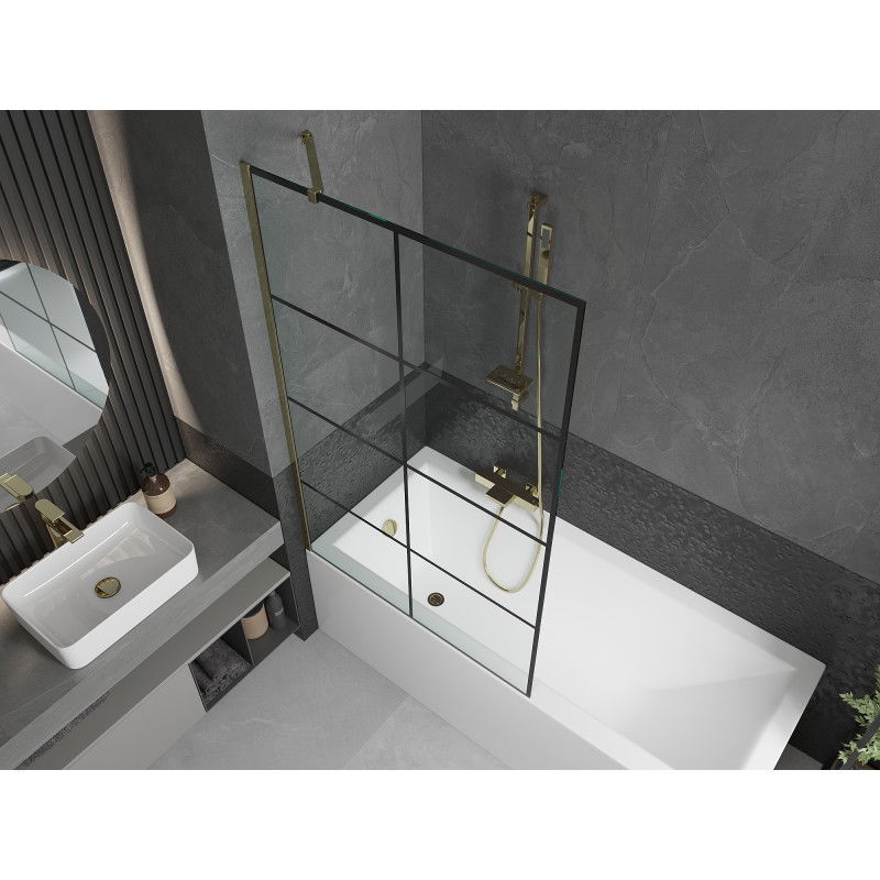 Mexen Next 1-panel Shower Screen 100 x 150 cm, Black Grid, Gold - 895-100-000-00-77-50