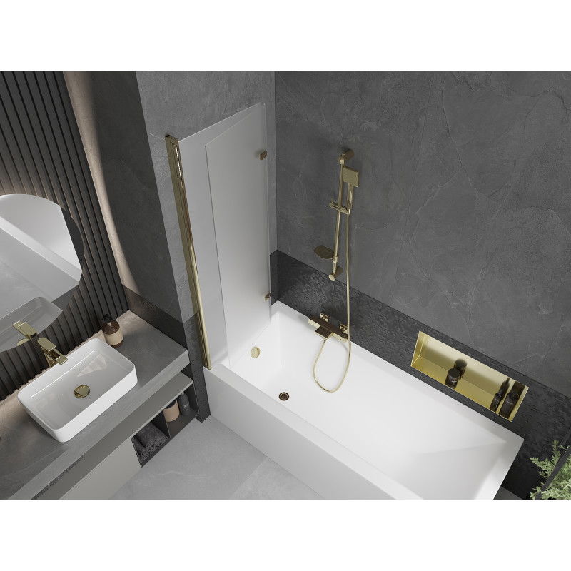 Mexen Castor 2-panel bath screen 100 x 150 cm, frosted, gold - 892-100-002-50-30