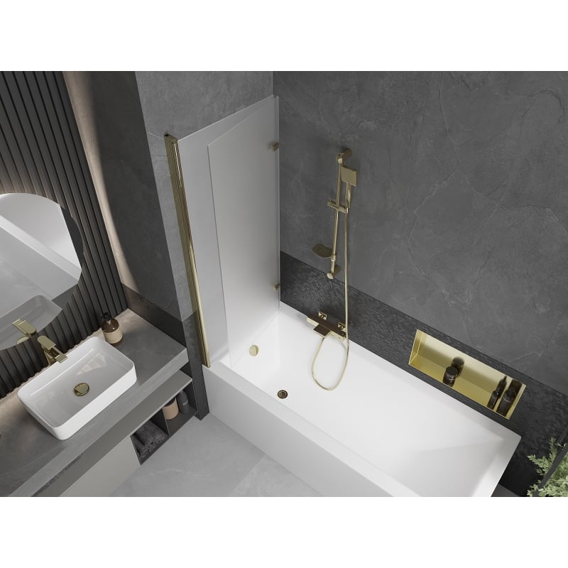 Mexen Castor 2-leaf Bathtub Screen 120 x 150 cm, Frosted, Gold - 892-120-002-50-30