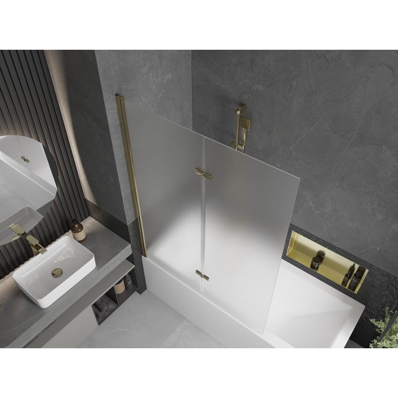 Mexen Castor 2-leaf Bathtub Screen 120 x 150 cm, Frosted, Gold - 892-120-002-50-30