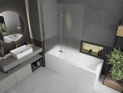 Mexen Castor 2-leaf Bathtub Screen 120 x 150 cm, Frosted, Gold - 892-120-002-50-30