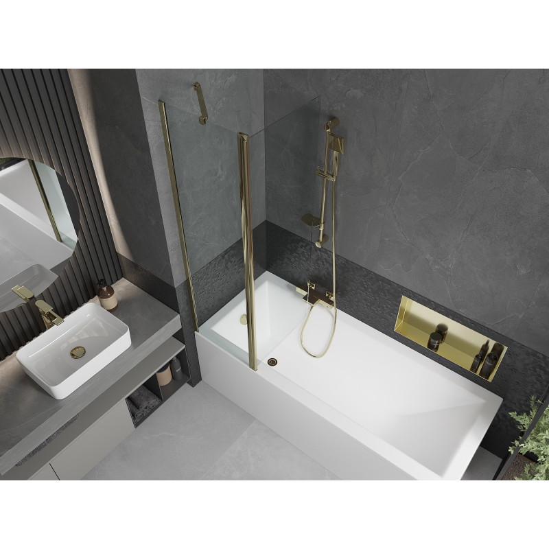 Mexen Flip 2-panel bathtub screen 100 x 150 cm, transparent, gold - 894-100-101-50-00