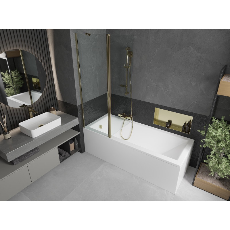 Mexen Flip 2-panel bathtub screen 120 x 150 cm, transparent, gold - 894-120-101-50-00