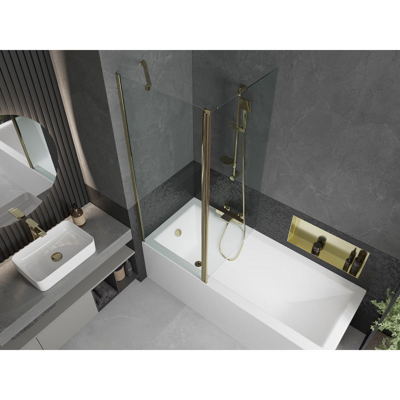 Mexen Flip 2-panel Bath Screen 140 x 150 cm, Transparent, Gold - 894-140-101-50-00