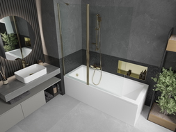 Mexen Flip 2-panel Bath Screen 140 x 150 cm, Transparent, Gold - 894-140-101-50-00