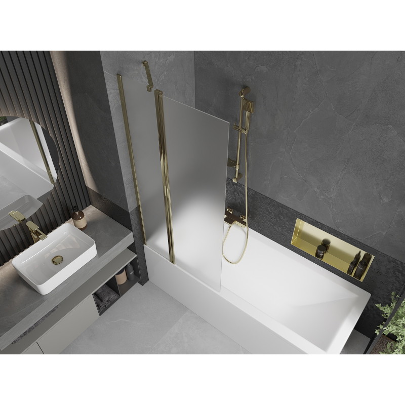 Mexen Flip 2-panel bathtub screen 80 x 150 cm, frost, gold - 894-080-101-50-30