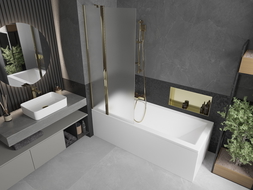 Mexen Flip 2-panel bath screen 80 x 150 cm, frosted, gold - 894-080-101-50-30