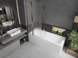 Mexen Flip 2-panel bathtub screen 80 x 150 cm, frost, gold - 894-080-101-50-30