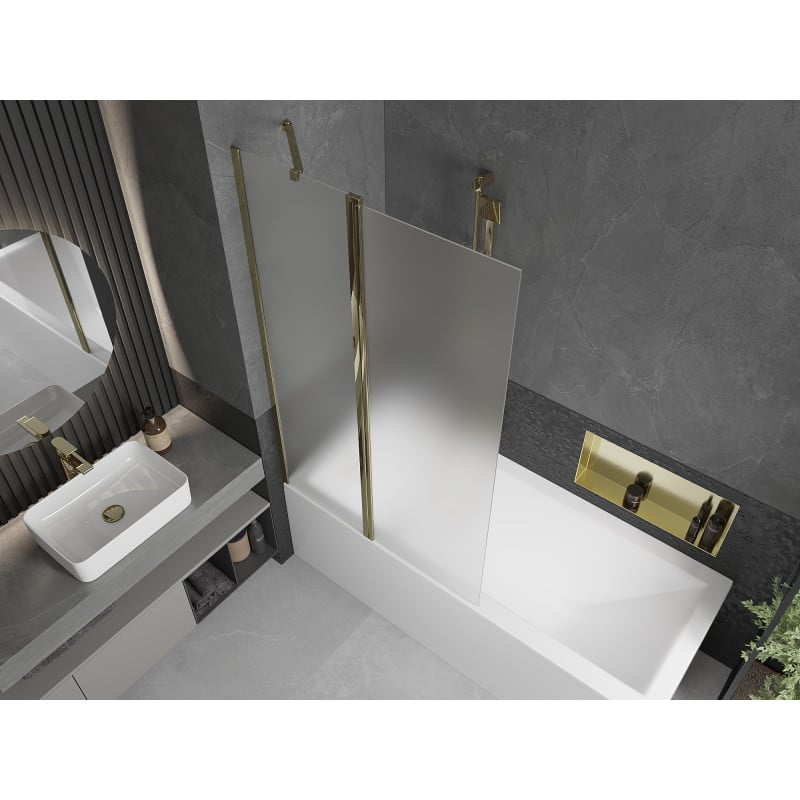 Mexen Flip 2-panel bath screen 100 x 150 cm, frost, gold - 894-100-101-50-30