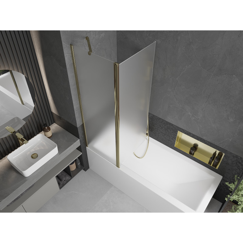 Mexen Flip 2-wing Bath Screen 120 x 150 cm, Frosted, Gold - 894-120-101-50-30