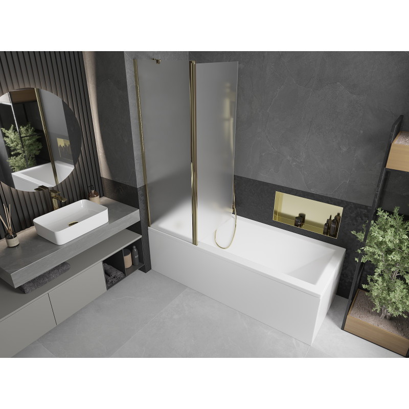 Mexen Flip 2-wing Bath Screen 120 x 150 cm, Frosted, Gold - 894-120-101-50-30