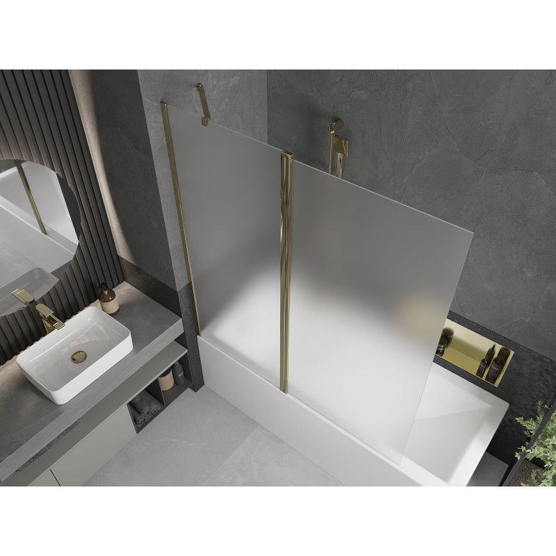 Mexen Flip 2-panel Bath Screen 140 x 150 cm, Frosted, Gold - 894-140-101-50-30
