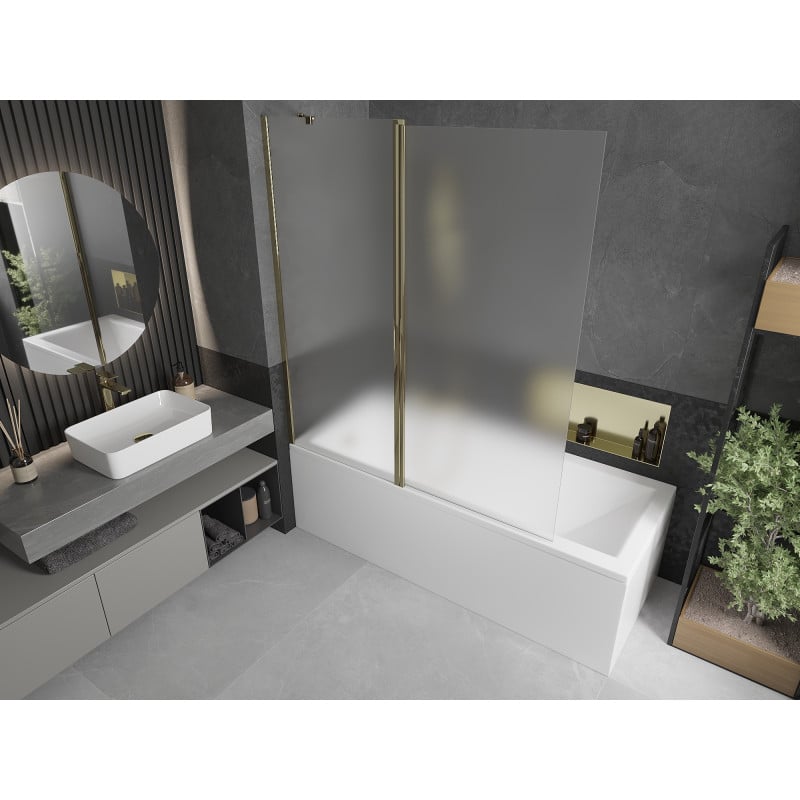 Mexen Flip 2-panel Bath Screen 140 x 150 cm, Frosted, Gold - 894-140-101-50-30