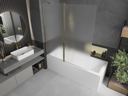 Mexen Flip 1-wing bathtub screen 140 x 150 cm, Frosted, Gold - 894-140-101-50-30