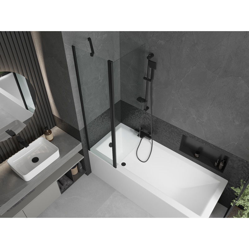 Mexen Flip 2-panel bath screen 100 x 150 cm, transparent, black - 894-100-101-70-00