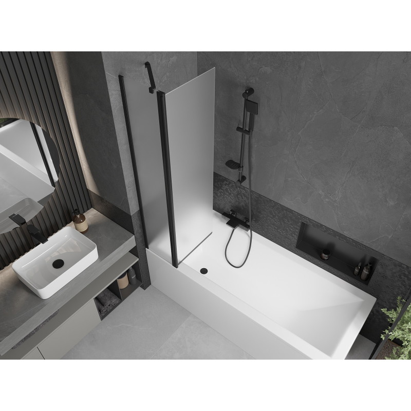 Mexen Flip 2-panel bathtub screen 80 x 150 cm, frosted, black - 894-080-101-70-30