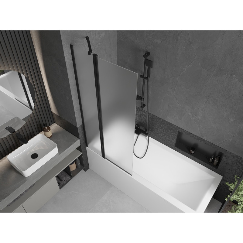 Mexen Flip 2-panel bathtub screen 80 x 150 cm, frosted, black - 894-080-101-70-30