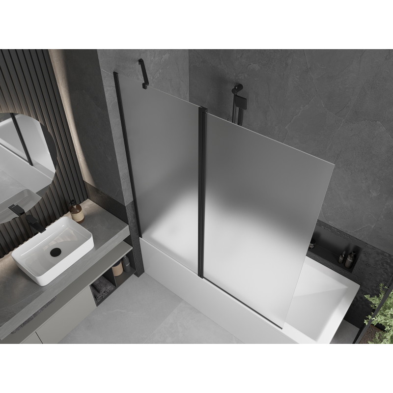 Mexen Flip 2-panel bathtub screen 140 x 150 cm, frost, black - 894-140-101-70-30