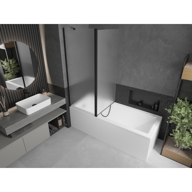 Mexen Flip 2-wing bathtub screen 140 x 150 cm, frost, black - 894-140-101-70-30