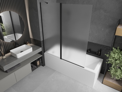 Mexen Flip 1-wing bathtub screen 140 x 150 cm, Frosted, Black - 894-140-101-70-30