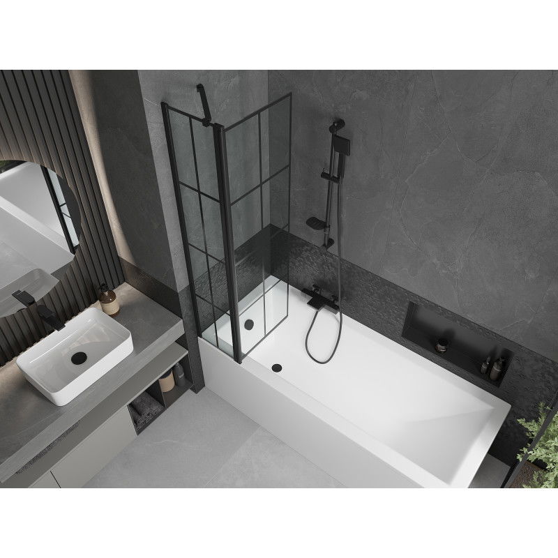 Mexen Flip 2-panel bathtub screen 80 x 150 cm, black grid, black - 894-080-101-70-77