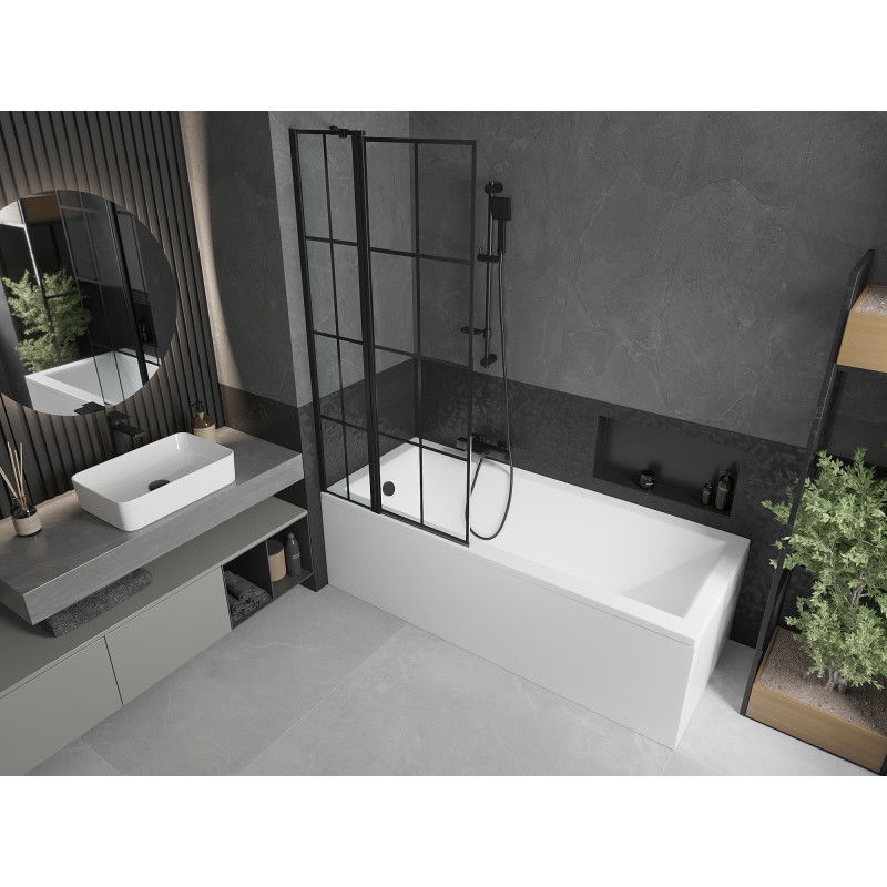 Mexen Flip 2-panel bathtub screen 80 x 150 cm, black grid, black - 894-080-101-70-77