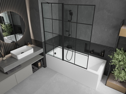 Mexen Flip 1-wing bathtub screen 140 x 150 cm, Black pattern, Black - 894-140-101-70-77
