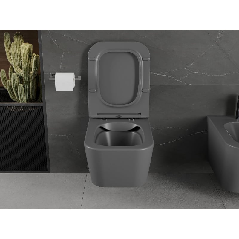 Mexen Madox Rimless WC Bowl with Soft-Close Slim Seat, Duroplast, Dark Gray Matte - 30154061